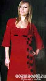 Вязаное красное платье 