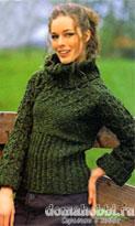 Пуловер из твидовой пряжи, связанный поперёк